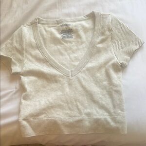 Target White Ribbed V-Neck Short Sleeve Top